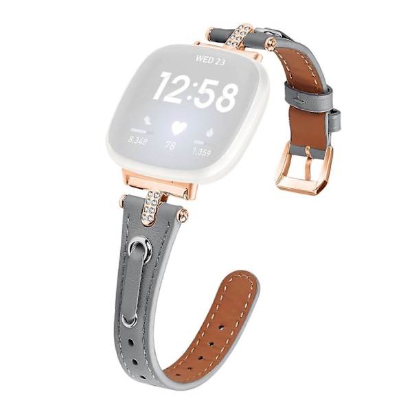 Typ B Armband i äkta ko-läder för Fitbit Versa 4/Sense 2 Klocka (Spänne i Roséguld) Style C