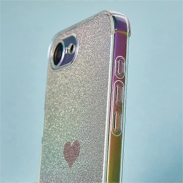 Hjerte Glitter Gradient TPU Telefoncover Bagside Til iPhone 16e (Pink)