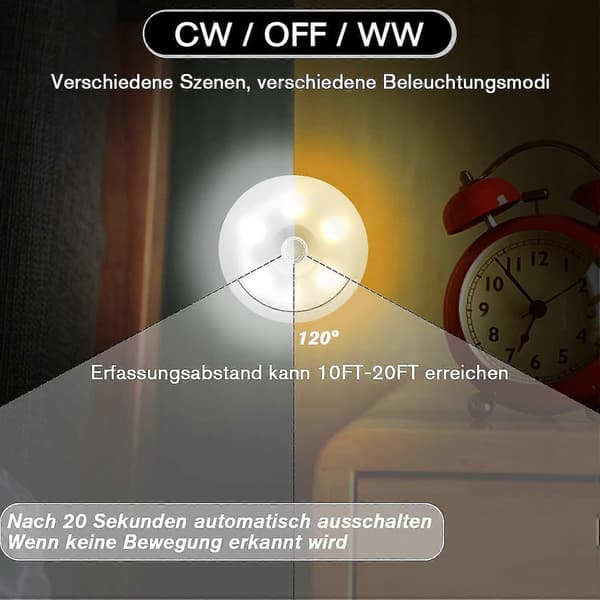 LED nattlys med bevegelsessensor, 3-pakning nattlys bevegelsessensor, USB oppladbart LED sensor nattlys, varmhvitt 2 moduser bevegelsessensorlys