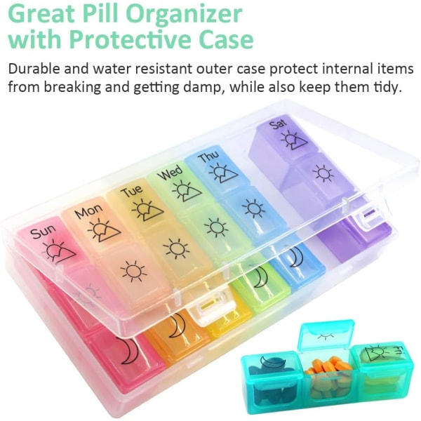 Veckovis Pill Organizer 3 gånger om dagen Pill Box 7 Day Pill Hållare Stora fack Fuktsäkert case