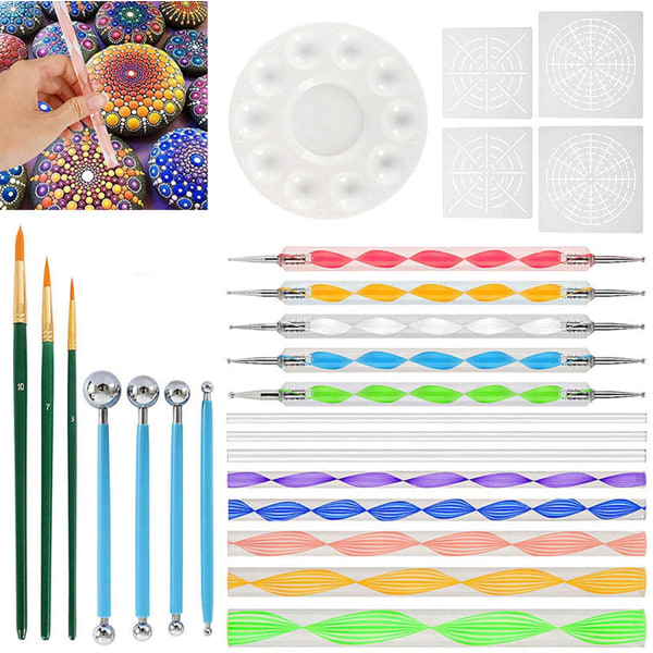 Dotting Tools Kits, 25 TLG Mandala Dotting Tools Set, Dotting Pens Brushes Stencil Ball Stylus Paint Tray