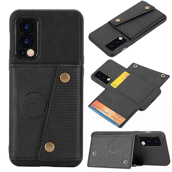 Til OnePlus Nord 2 5G Dobbelt Spænde PU + TPU Stødsikkert Magnetisk Beskyttelsesetui med Kort Slot & Holder Black