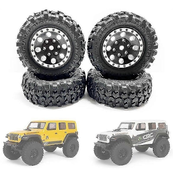 4 stk. 1.0 Dekk Og Metall Beadlock Felger For 1/24 Rc Bil, svart