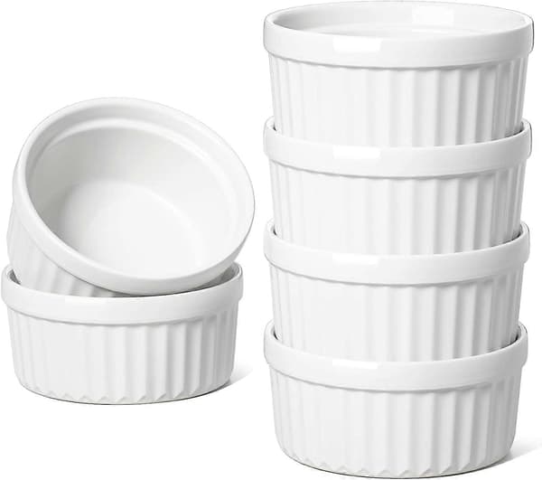 118 ml Ramekins, Crème brûlée-skåler, Ramekin-sett for sufflé, dippsauser, pudding, sett med 6, hvit