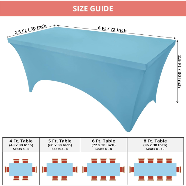 Kjøkken Spandex Duk 2-pakning [6FT, Blå Mist] Stram, Tilpasset, Vaskbar og Krøllbestandig Stretch Rektangulært Patio Borddeksel