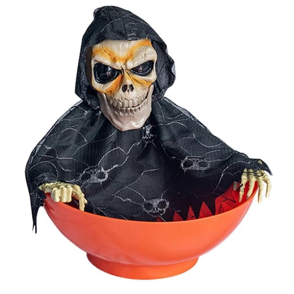 2026 2-pack Halloween rörelseaktiverade godisskålar, spökfruktskålar med lysande ögon och läskigt ljud