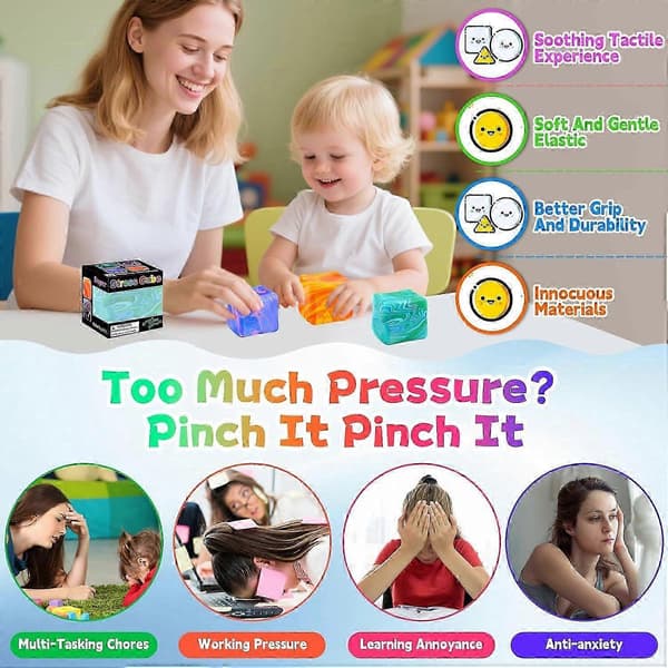 3 STK Fidget Legetøj Squishy Stress Terning, Kæmpe Stressbolde til Børn Voksne Squishy Angst Stressaflastning Is Fidget Terning Sukkerbolde, Sensorisk Legetøj til