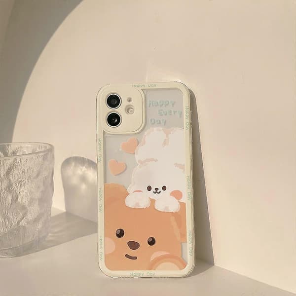 Söpö sarjakuva 3D-kani-karhu läpinäkyvä pehmeä iPhone-kotelo (iPhone 13 Pro Max)