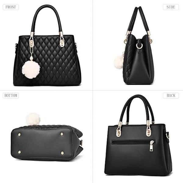 Dame Læder Håndtasker Punge Top-håndtag Totes Satchel Skuldertaske til Damer med Pompon