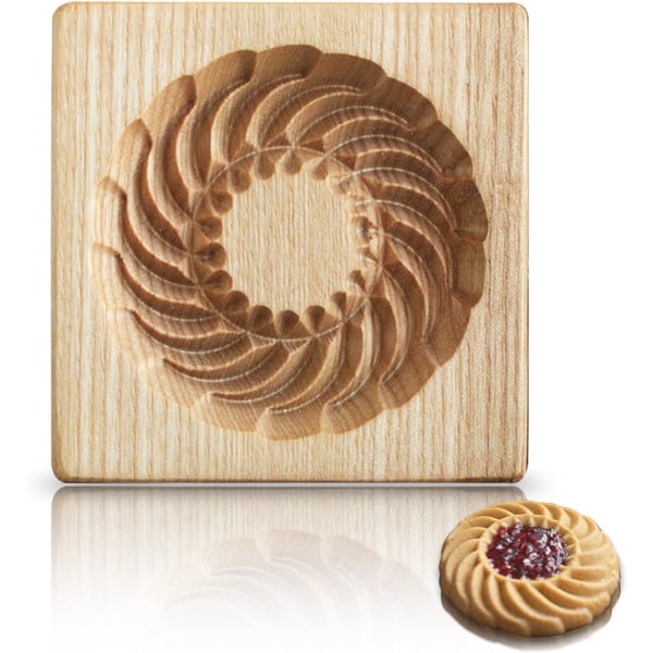 Wooden Cookie Mold and Biscuit Stamp, 3D Embossing Tool for Baking Cookies, Personalized Hand-Pressed Design Cookie Presses Stamps (Round)