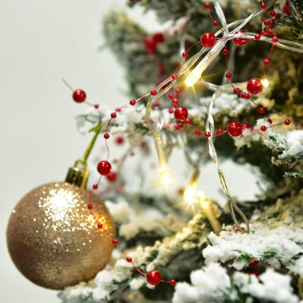 Heyone 11FT Christmas Berry Beaded Garland med 30LED-slingor, julgirland för öppen spismantel