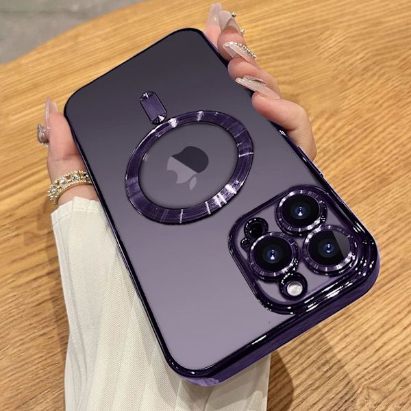 Yhteensopiva iPhone 14 Pro Max -kotelo kameran linssisuojalla (yhteensopiva MagSafen kanssa) Magneettinen naarmuuntumaton - Violetti