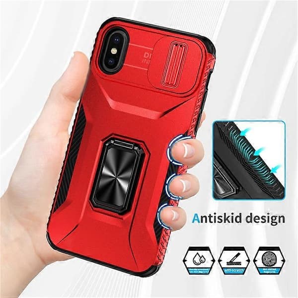 Compatible case for iPhone X / XS with camera protection, PC+TPU armor case (Red)