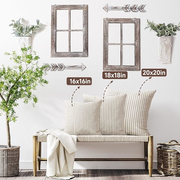 Pudebetræk 18x18, Moderne Accent Firkantede Pudebetræk Sæt af 2, Sort og Beige Stribet Patchwork Linned Dekorative Puder