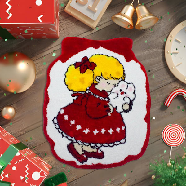 Jul Badmatta, Jul Badrumsdekor Matta Söt Hundformad Badmatta Långhårig Halkskyddad Duschmatta Vatten  (Röd, 21\" x 24\")