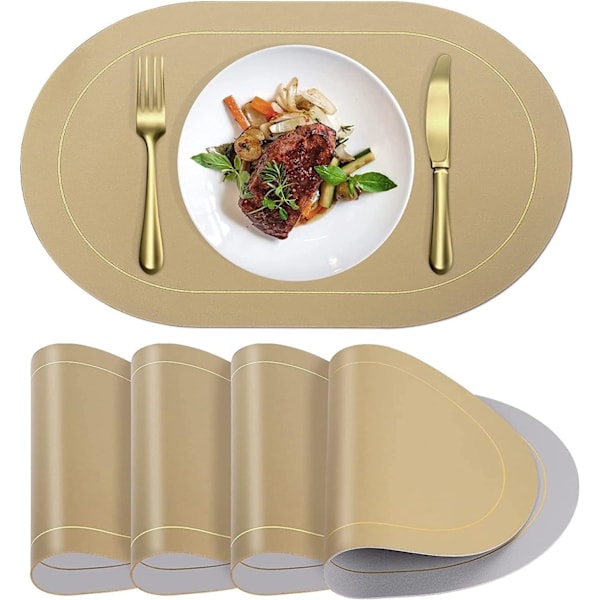 Faux läder placemats set om 4 - Dubbelsidig färg oval design vattentät bordsmattor tvättbar värmebeständig inomhus utomhus hem