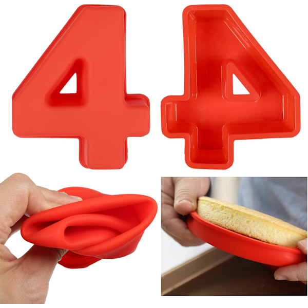 Kakaform Silikon Siffror Stort Nummer 7 Bakform Bakning Födelsedag Jubileum Födelsedagstårta 20 X 25 Cm (Multi-Way)-4-Röd