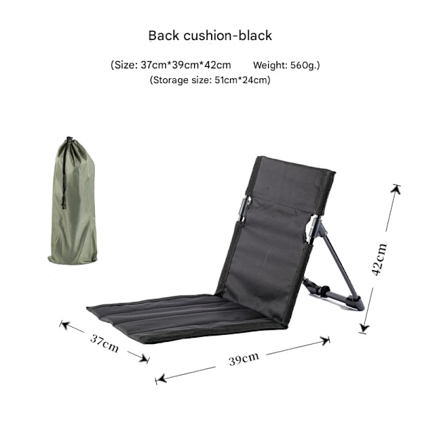 Strandmatstol med ryggstøtte, sammenleggbar hagestol, sammenleggbar strandmatte med ett-trinns montering Black