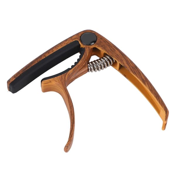 Gitarr Capo Metall Justerbar Fjäderspänning Capo för Akustisk El Ukulele Bas Brun Träkorn