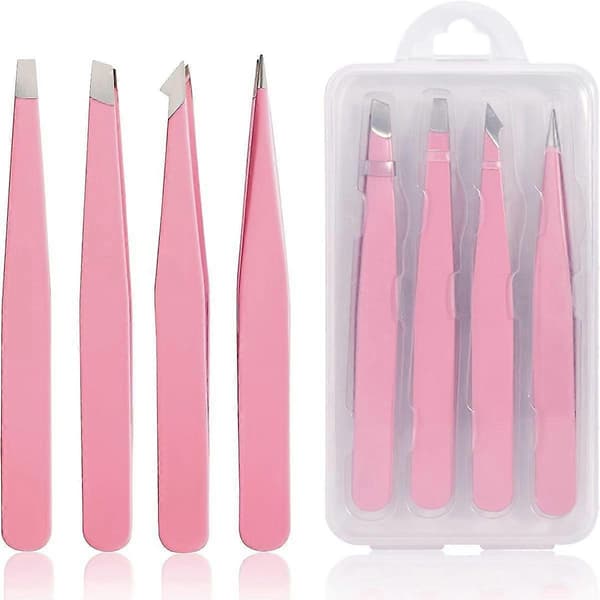 2 stk./4 stk. Professionel pincet i rustfrit stål, præcisionspincet til øjenbryn, ansigtshår, indgroede hår, splinter, hudorme og flåtfjerner pink