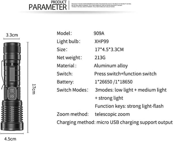 Super Bright 10,000 Lumen XHP99 LED Waterproof Zoomable USB Flashlight