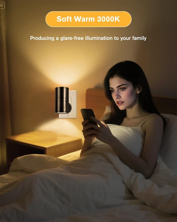 2-pack LED Night Light with Plug, Dusk Sensor, Dimmable 5–300 lm, Warm White Light for Kitchen, Hallway and Bedroom White