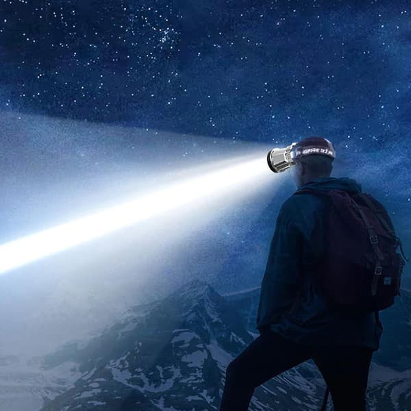 Högdriven pannlampa med strömdisplay för nödsituationer utomhus White Light