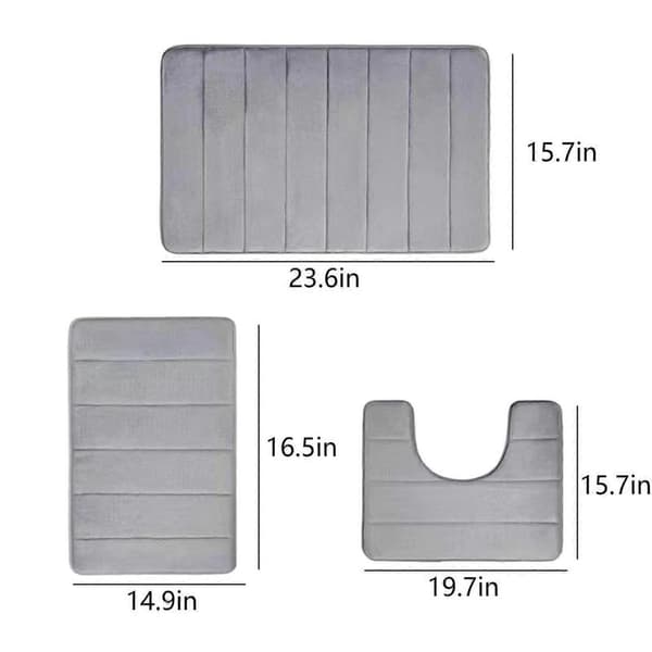 Fmxomd Traditionelt 3-delt vaskbart badeværelsestæppesæt i mikrofiber Light Gray