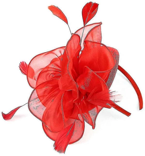 Fjer Mesh Party Hat Blomster Glitter Tiara Klips Og Pandebånd Til Kvinder Red