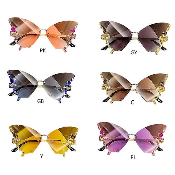 Strass Sommerfugl Solbriller Sommerfugl Solbriller Kvinder Rammeløse Solbriller Gradient Grå Gradient grå farve