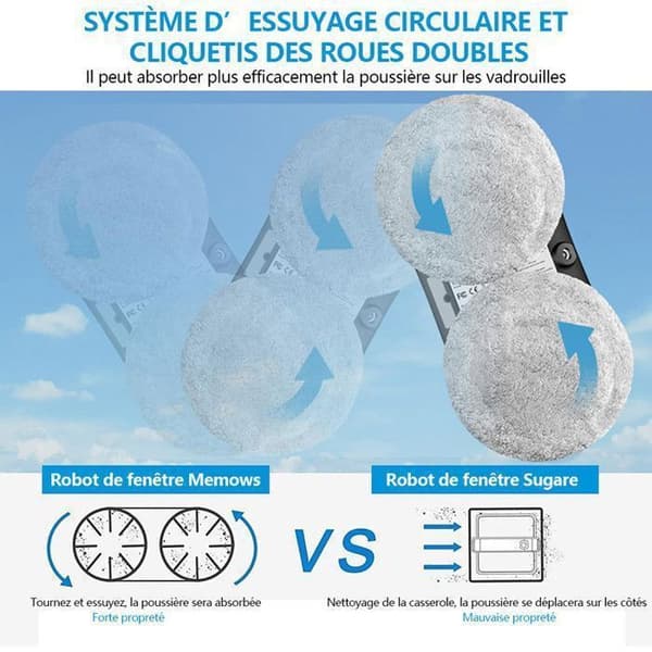 5600Pa Electric Window Cleaning Robot - Water Spray Function - 3 Modes, Remote Control and 10 Cleaning Cloths