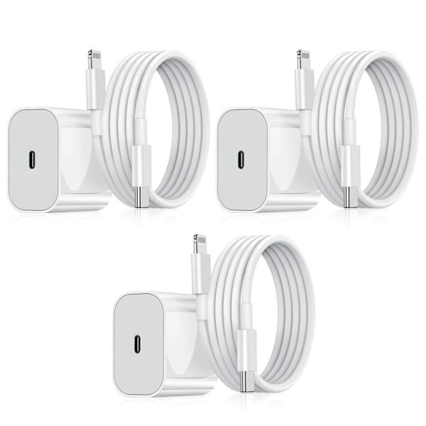 iPhone Fast Charger 20W USB-C Power Adapter with Cable, White, 3-Pack iPhone 3-pack 3-pack iPhone
