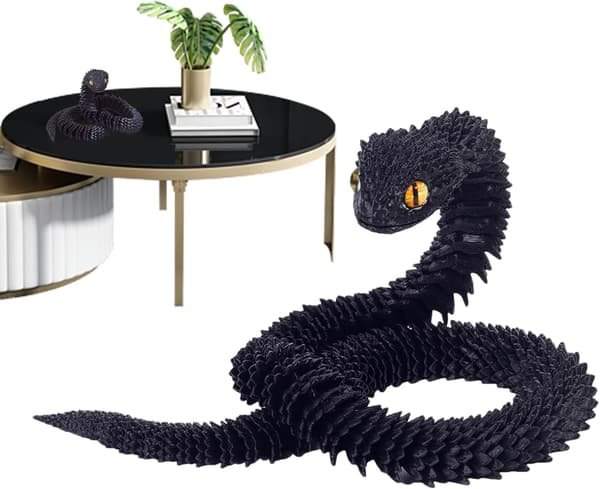 3D-printade djur | Ledade stressleksaker | 60 cm lång flexibel 3D-printad orm, perfekt för barn och