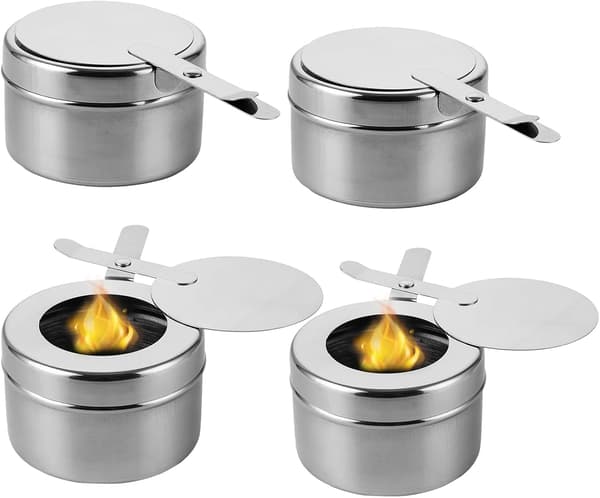 4-pack värmebehållare för chafing dish, bränslebehållare i rostfritt stål med veke och lock för buffé, grillfest, bufféservering