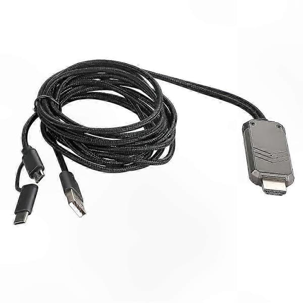 2m flettet USB-C til HDMI-kabel med Micro USB og Bluetooth 1080P-understøttelse