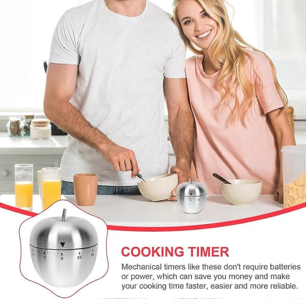 Æbleformet mekanisk timer til køkkenmadlavning og bagepåmindelse 60 minutters nedtælling bærbar metaltimer 2.95X2.36X2.36 tommer