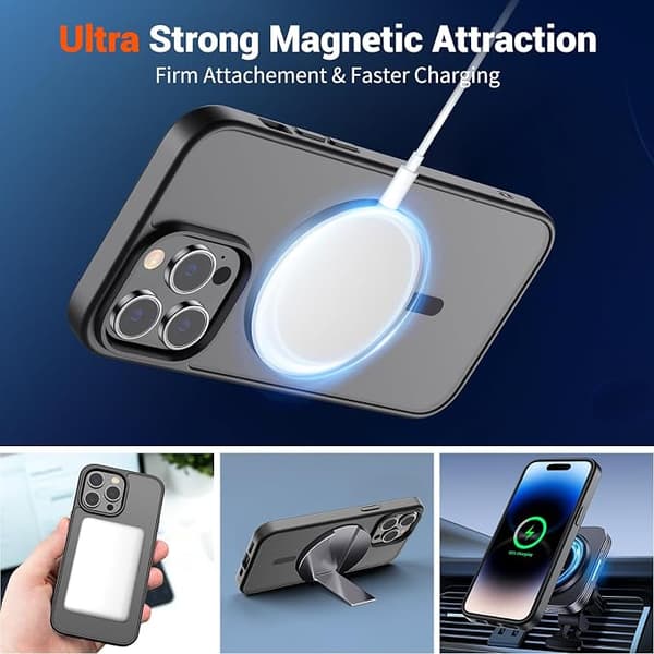SUPFINE Magnetic Case for iPhone 14pro, MagSafe Compatible, Military Grade Drop Protection, Translucent Matte Shockproof Slim Case, Black iphone14pro black