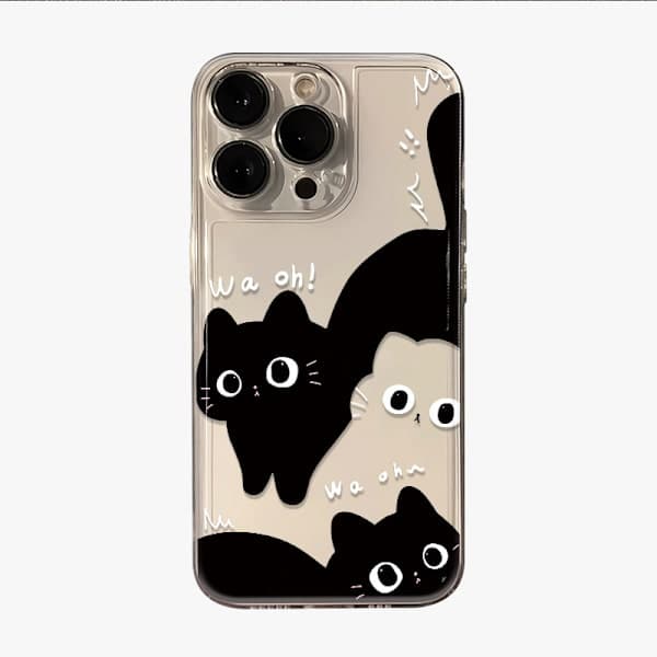 Cute Cartoon Black White Cat Transparent Soft Phone Case Compatible with iPhone 15pro Case