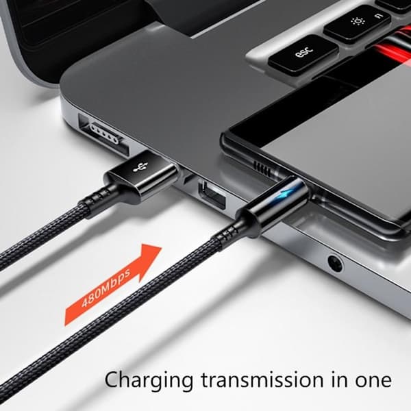 Kompakt USB-C til USB-A Lade- og Datakabel 2.4A Ladekabel 25cm Kort Ledning, Materiale af Nylon og Aluminiumlegering Sort Sort 0.03