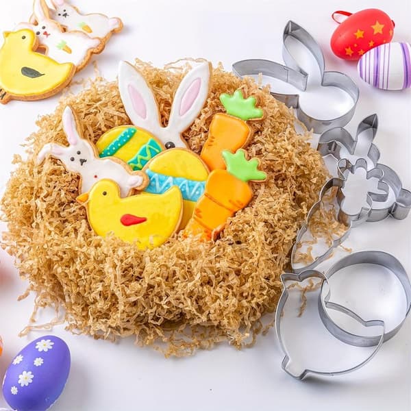 Påskebageforme - Rustfrit stål med kanin-, gulerods-, ande-, æg- og kløverformer til feriebagning [DB] Easter Cookie Cutters