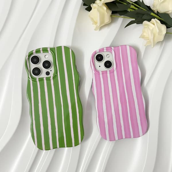 For iPhone 16 Pro Case Striped Cute Aesthetic Stylish Trendy Wavy Protective Phone Case Durable Shockproof - Green