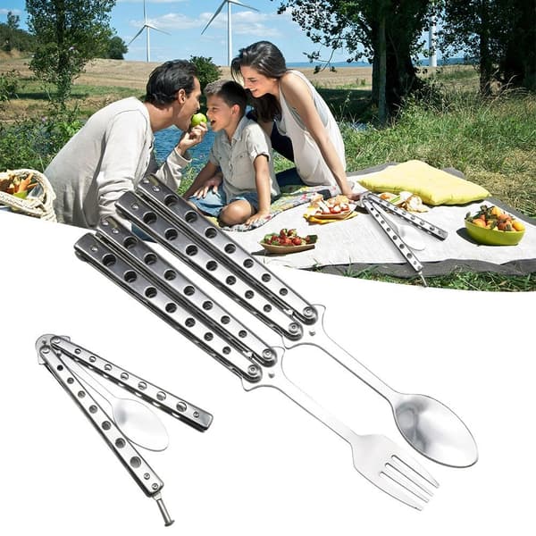 Sammenleggbar sommerfuglgaffel og skje i rustfritt stål for camping Spoon