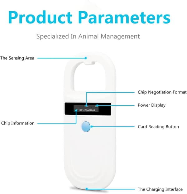 Dog Microchip Reader Pet Chip Scanner with OLED Display Supports FDX-B (ISO11784/11785) and EMID Microchip for Animal Management.