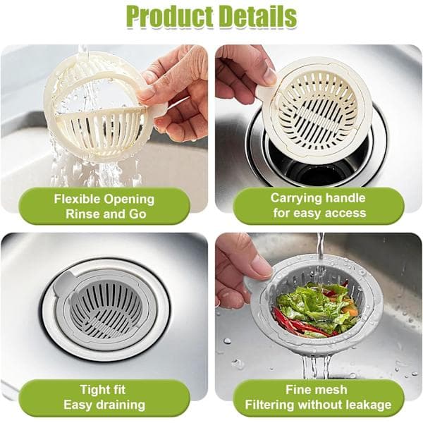 Sink Strainers, Fast Draining Sink Strainer with Self-Cleaning Design, Kitchen Waste Disposal Accessories