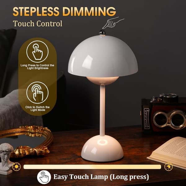 Bud Lamp 30 cm Cordless Touch Lamp Dimmable, 2000mAh Rechargeable Table Lamp, Nordic Bedroom Bedside Lamp White White