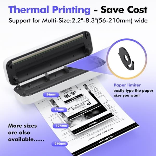 Portable A4 Thermal Printer without Ink - Wireless Bluetooth Printer Compatible with iOS and Android - Mini Printer