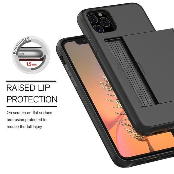 iPhone 11 Iskunkestävä Kotelo Korttitaskulla 5kpl Väri-Lompakko Musta iPhone 11 Mustalle