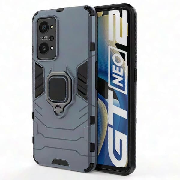 Magnetisk Ringholder Støtsikkert PC + TPU-deksel til Realme GT Neo2 5G Navy Blue