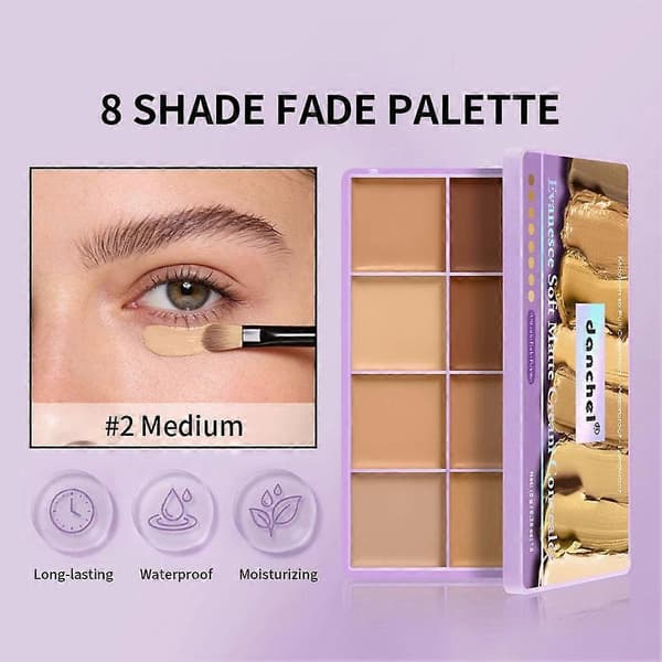 Danchel Soft Matt Concealer Palette - 8 färger Vattentät Långvarig för mörka ringar och rodnad medium