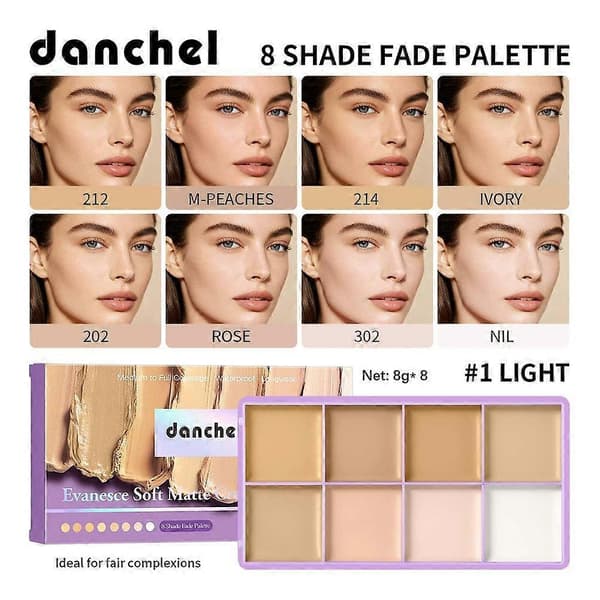 Danchel Soft Matte Concealer Palette - 8 farver vandfast langtidsholdbar til mørke rande rødme medium